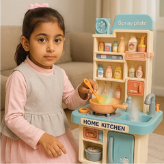 Deluxe Home Kitchen Play Set – Pretend Cooking Toy with Spray, Lights & 50+ Accessories (Blue)
