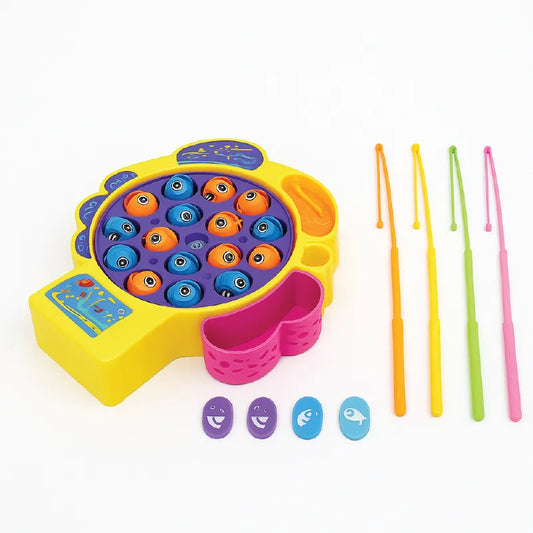 Fishing Game Set – Electric Rotating Magnetic Fish Catching Toy with Music & Lights (15 Fish, 3+ Years)