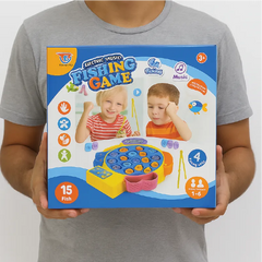 Fishing Game Set – Electric Rotating Magnetic Fish Catching Toy with Music & Lights (15 Fish, 3+ Years)