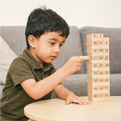 54 Pcs Wooden Number Blocks Game – Educational Jenga Style Tower for Kids & Family