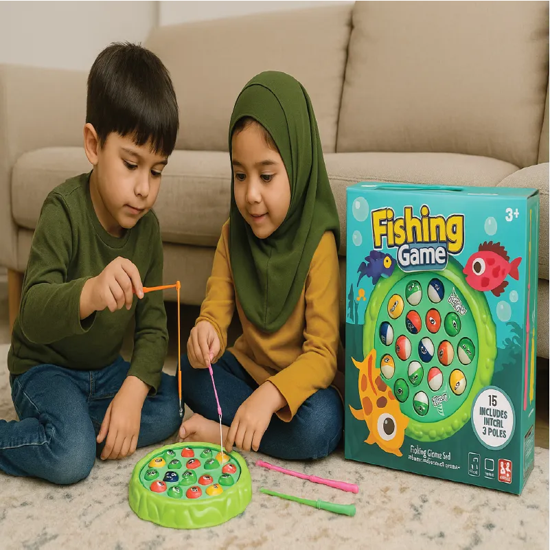 Fishing Game Set – Rotating Magnetic Fish Catching Toy with Music & Lights (3+ Years)