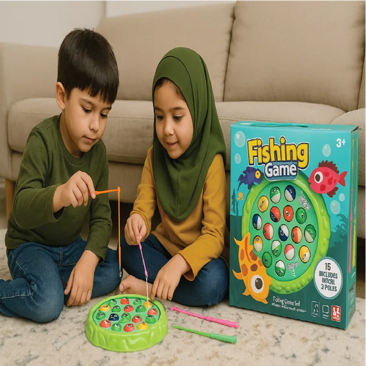 Fishing Game Set – Rotating Magnetic Fish Catching Toy with Music & Lights (3+ Years)