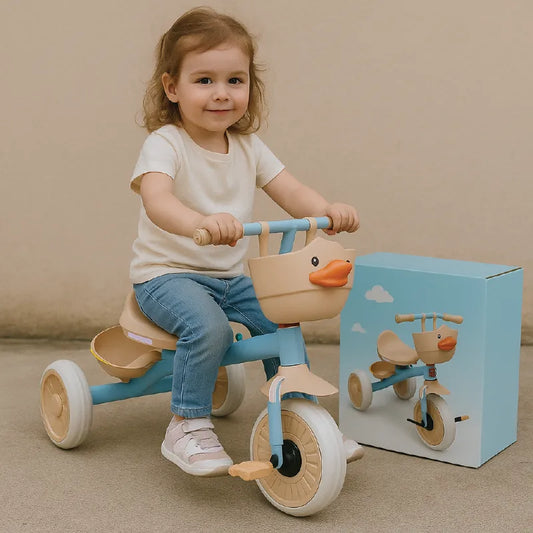 Cute Duck Face Tricycle for Toddlers – Fun & Safe Ride (Blue & Beige)