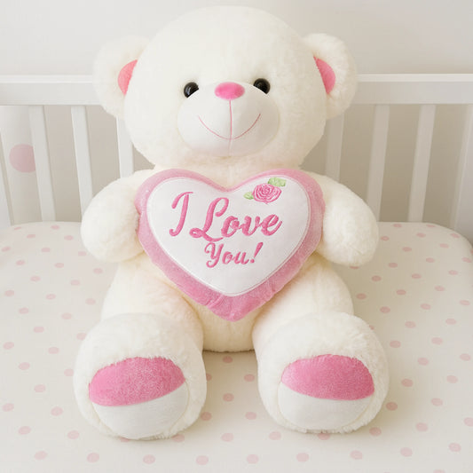 White Teddy Bear with Pink Heart “I Love You” (70–90 cm) – Plush Gift Toy
