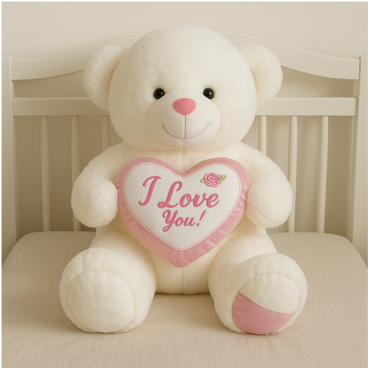 White Teddy Bear with Pink Heart “I Love You” (70–90 cm) – Plush Gift Toy