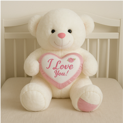 White Teddy Bear with Pink Heart “I Love You” (70–90 cm) – Plush Gift Toy