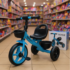 Durable Steel Frame Baby Tricycle with Basket  Purple, Red & Blue