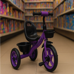 Durable Steel Frame Baby Tricycle with Basket  Purple, Red & Blue