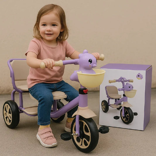 Adorable Dolphin Tricycle with Basket  Lavender & Beige