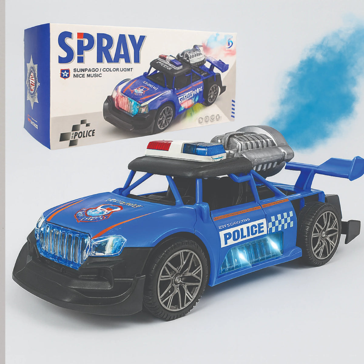 Police Car Toy with Spray, Lights & Music – Rechargeable Action Car for Kids
