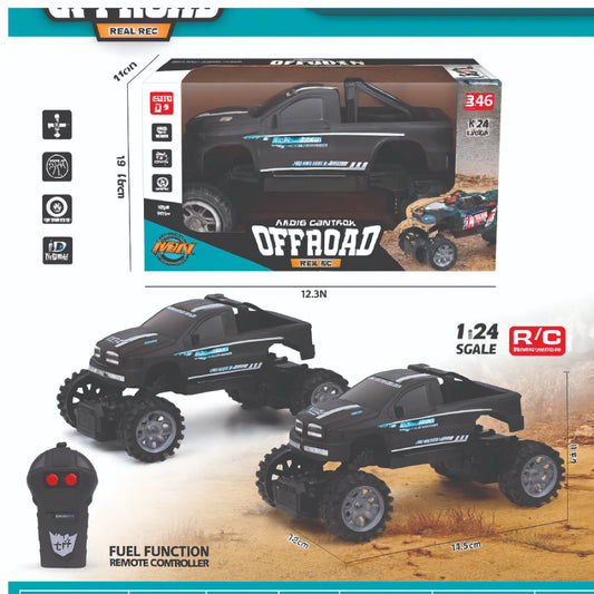 R/C Off-Road Monster Truck – 1:24 Scale Remote Control Car with Fuel Function Controller (Black)