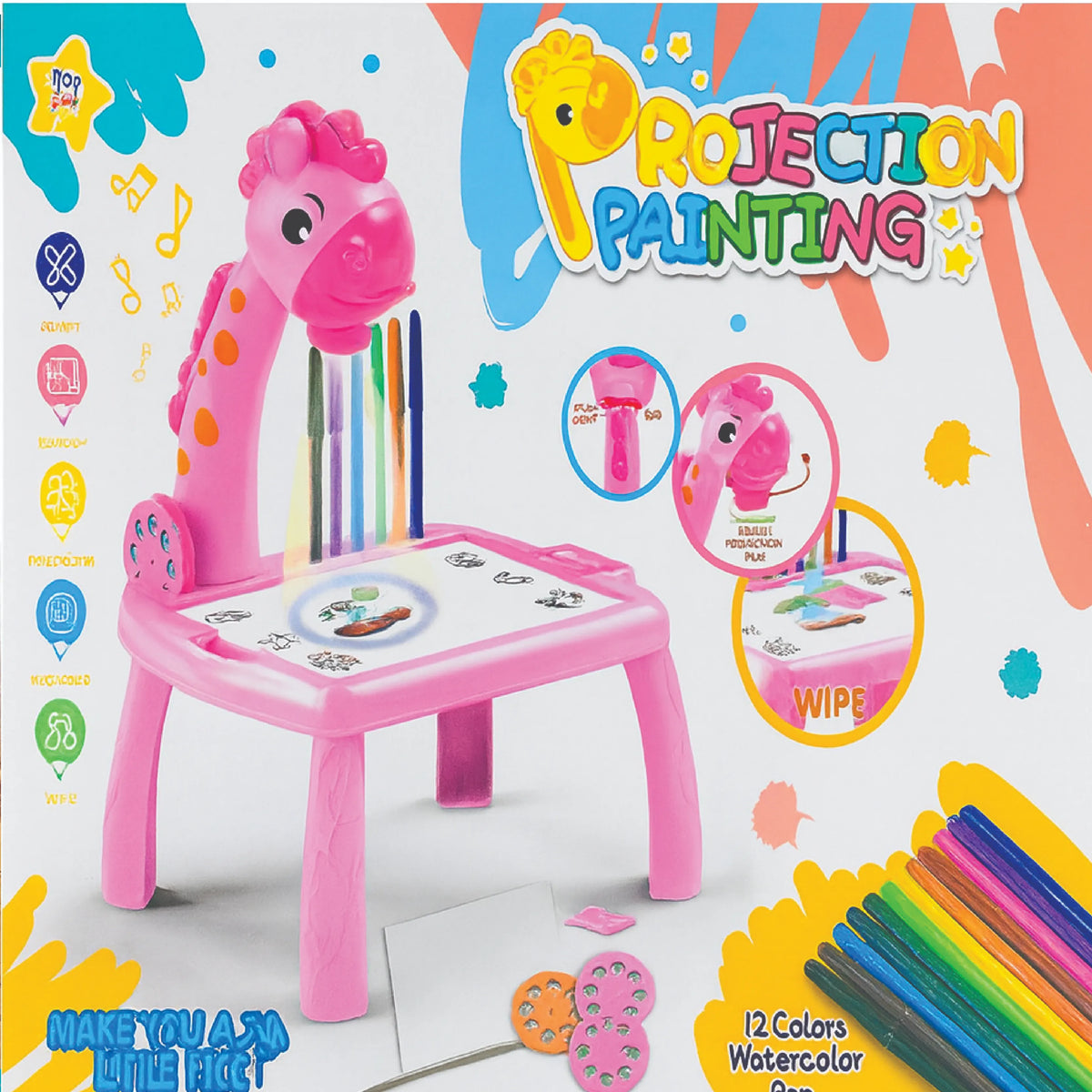 Projection Painting Drawing Table – Educational Art & Tracing Toy with 12 Color Pens for Kids